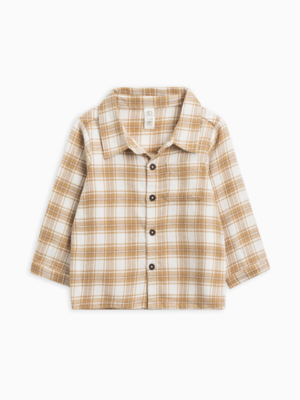 96003 23 logan flannel long sleeve collared button down shirt.latte plaid.flat front
